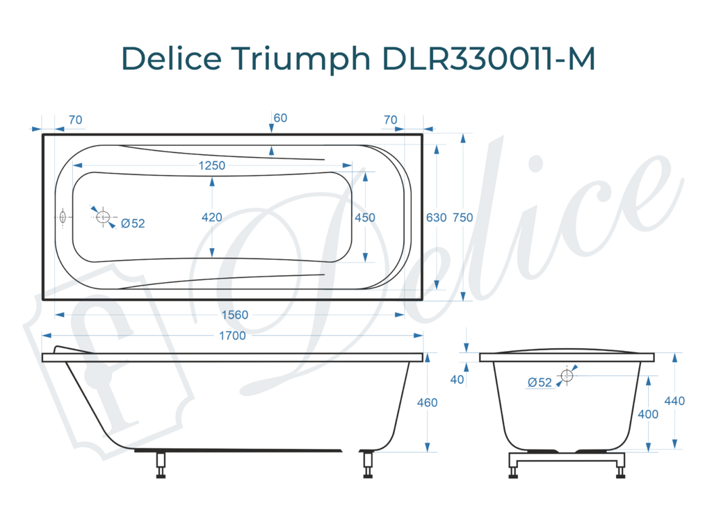 Ванна из искусственного камня Delice Triumph 170x75 матовая DLR330011-M