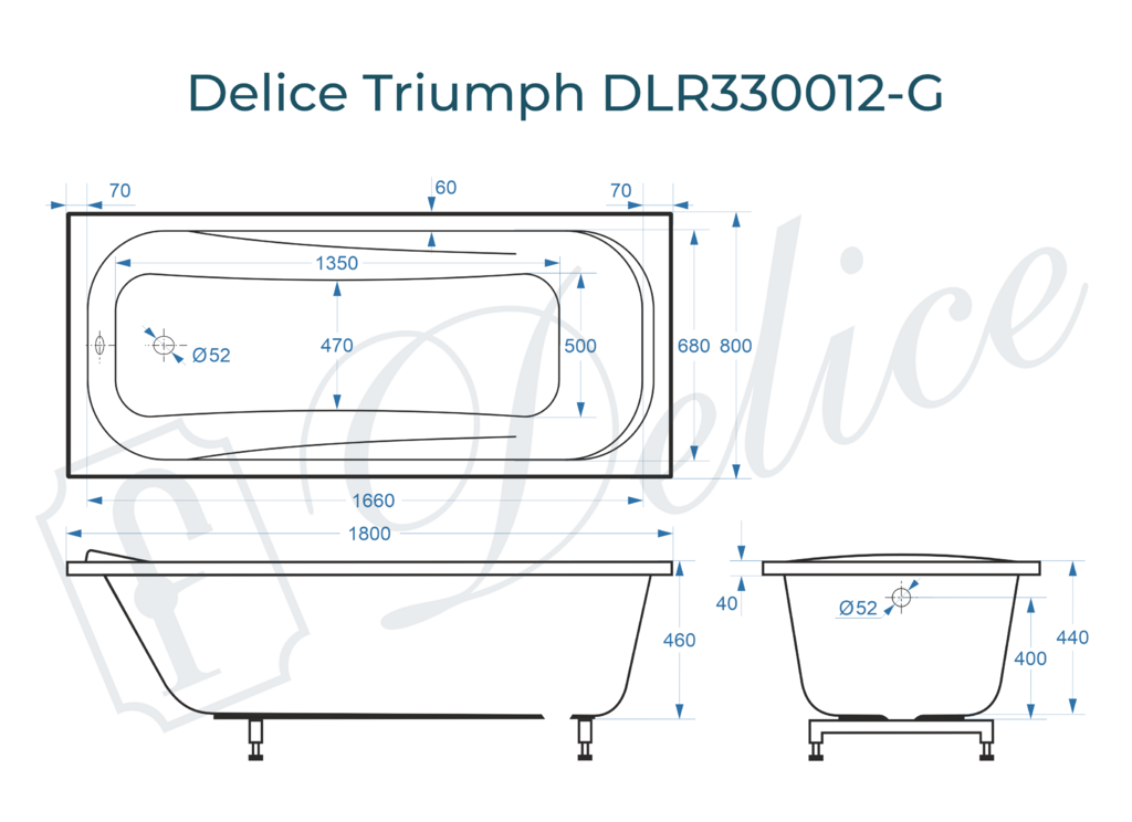 Ванна из искусственного камня Delice Triumph 180x80 глянцевая DLR330012-G