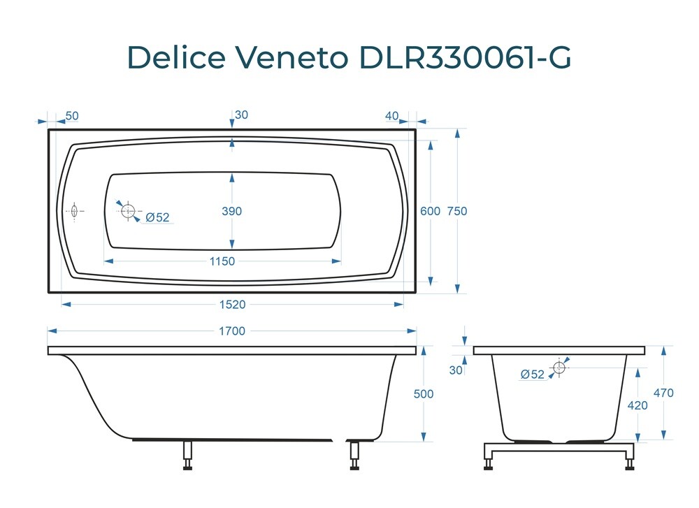 Ванна из искусственного камня Delice Veneto 170x75 глянцевая DLR330061-G