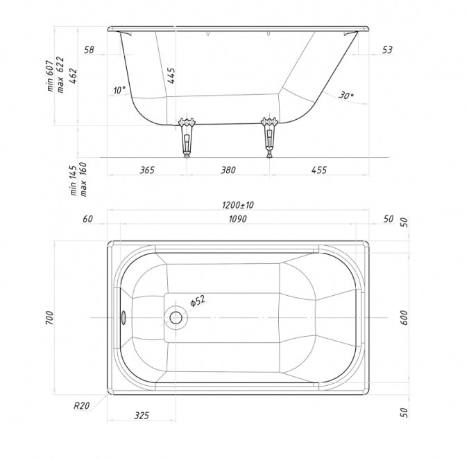 Чугунная ванна Tempra Simple 120x70 с ручками