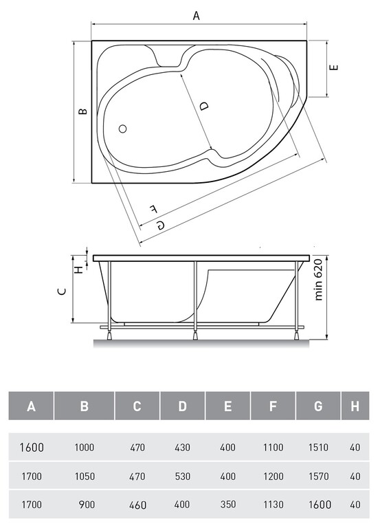 Акриловая ванна Relisan Sofi L 170x105