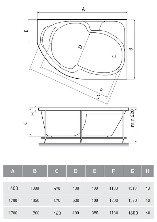 Акриловая ванна Relisan Sofi R 170x90