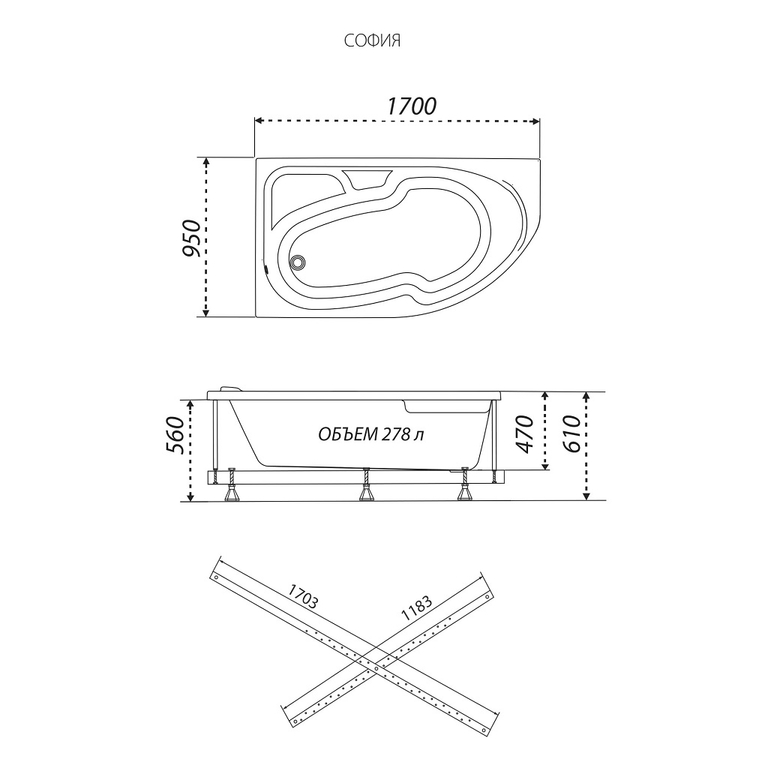 Акриловая ванна Triton София 170x95 L