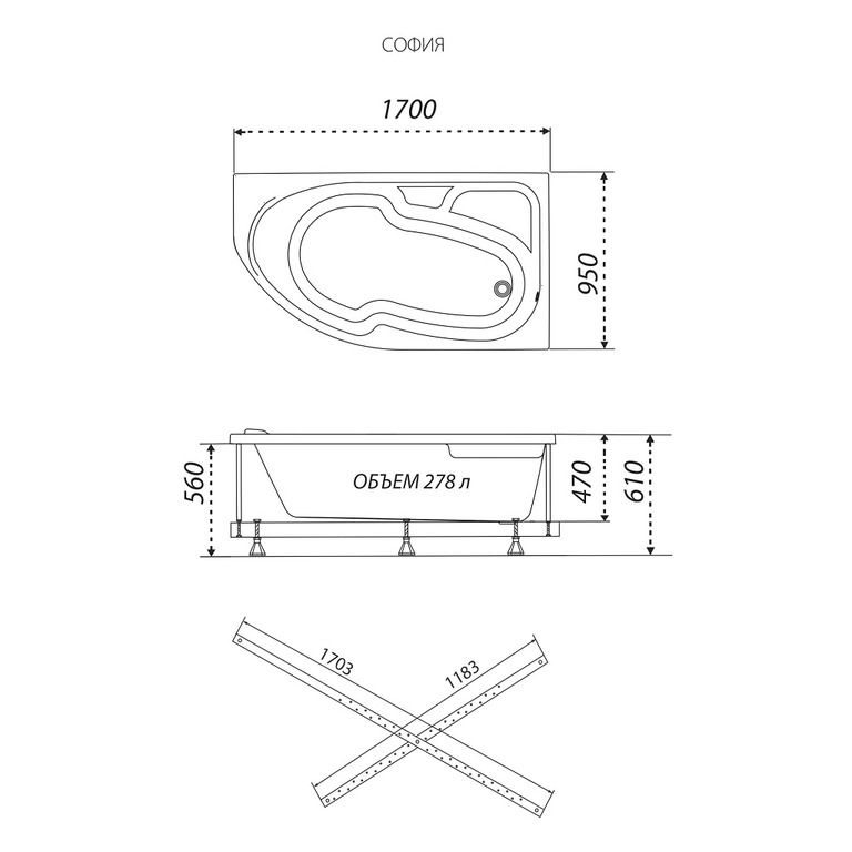 Акриловая ванна Triton София 170x95 R