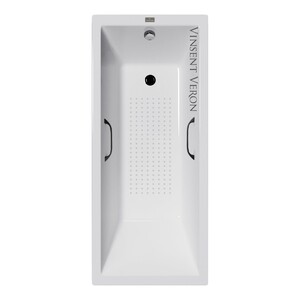 Чугунная ванна Vinsent Veron Square 140x70x45 с черными матовыми ручками и а/п