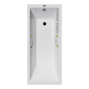 Чугунная ванна Vinsent Veron Square 140x70x45 с золотыми ручками и а/п