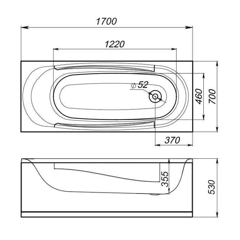 Акриловая ванна Melodia Standard Middle 170x70 MBHR01117070