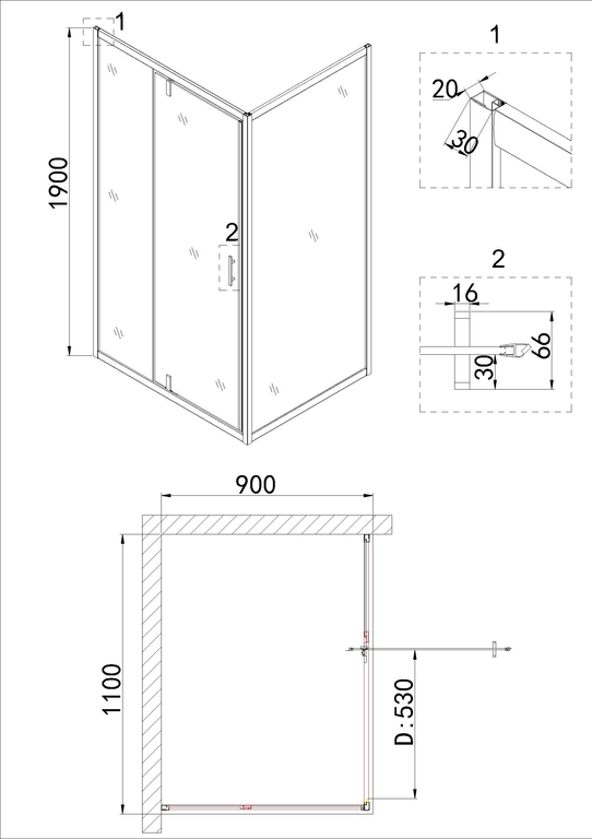 Душевое ограждение Niagara NG-83-11AB-A90B 110x90