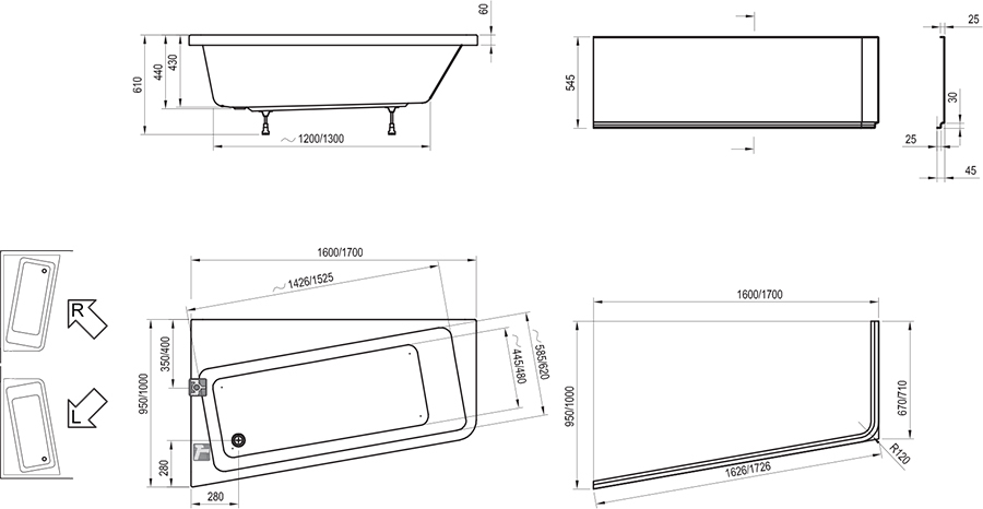 Акриловая ванна Ravak 10° 160x95 L C831000000