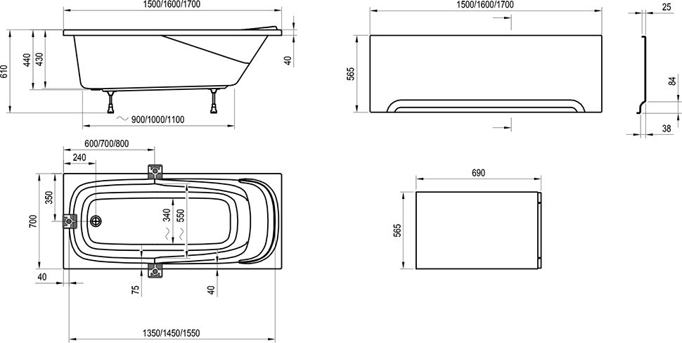 Акриловая ванна Ravak Vanda II 150x70 CO11000000