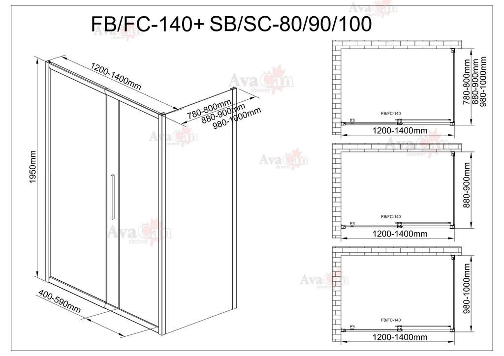 Душевое ограждение AvaCan FB 120-140-SB 100 MT 120-140x100