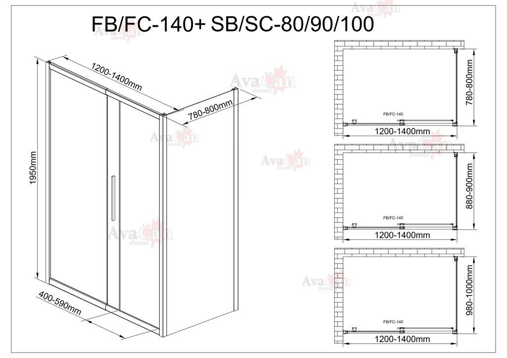 Душевое ограждение AvaCan FB 120-140-SB 80 120-140x80