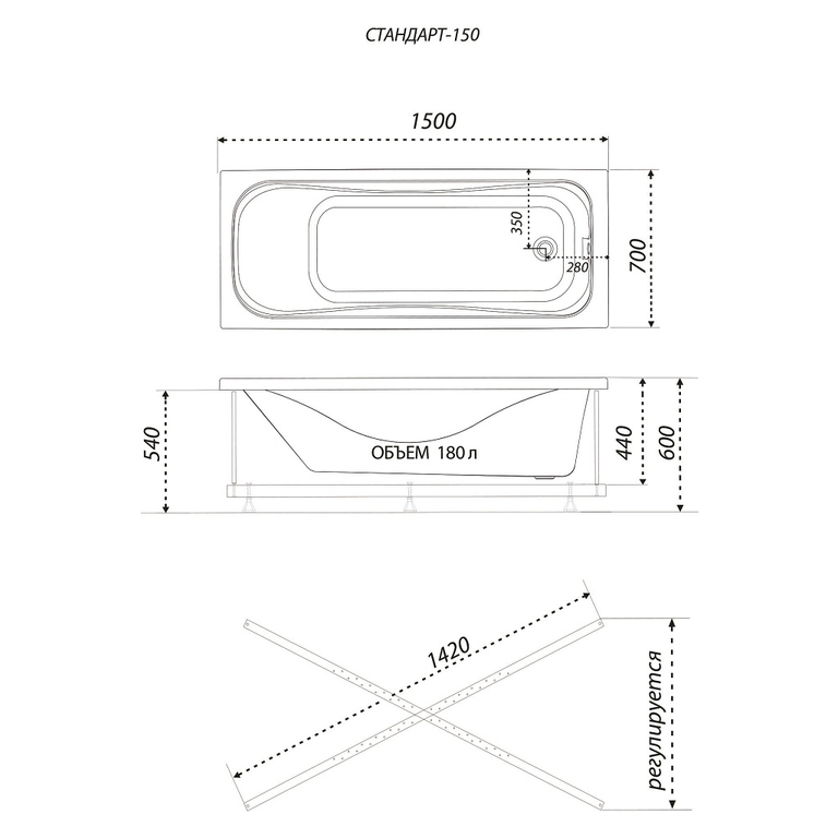 Акриловая ванна Triton Стандарт 150x70