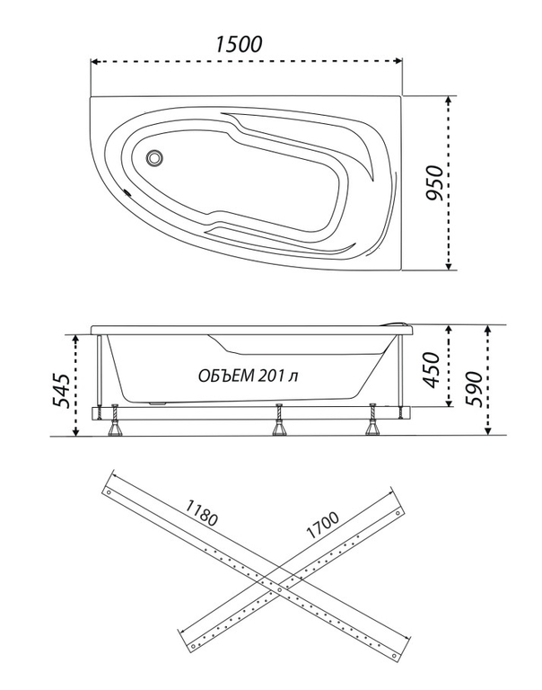 Акриловая ванна Triton Мадрид 150x95 R