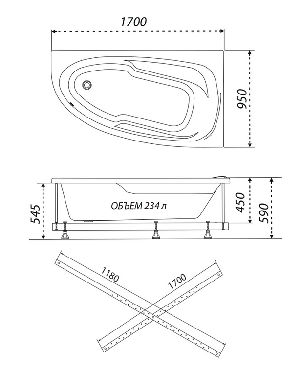 Акриловая ванна Triton Мадрид 170x95 L