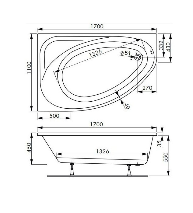 Акриловая ванна Vagnerplast Hapi 170x110 R