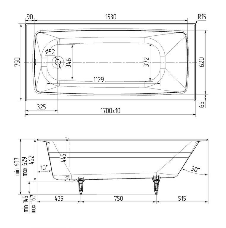 Чугунная ванна Wotte Vector 170x75 БП-э00д1472