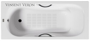 Чугунная ванна Vinsent Veron Aura 150x75x42 с черными матовыми ручками и а/п