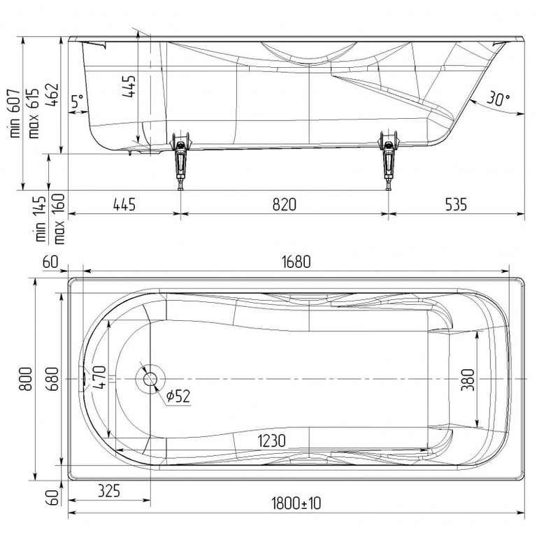 Чугунная ванна Универсал Сибирячка 180x80 с ручками