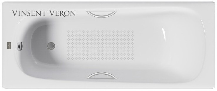 Чугунная ванна Vinsent Veron Concept 165x70x42 с ручками цвет никель и а/п