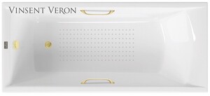 Чугунная ванна Vinsent Veron Devon 180x75x45 с ручками матовое золото и а/п
