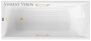 Чугунная ванна Vinsent Veron Devon 190x80x45 с ручками матовое золото и а/п