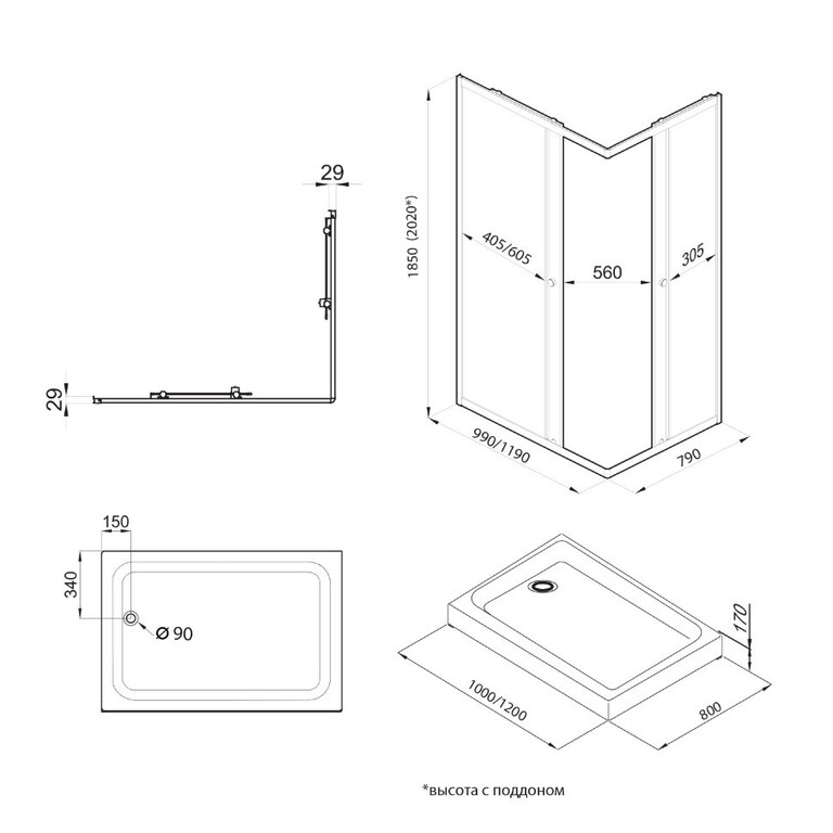 Душевое ограждение Triton Вента блэк 100x80