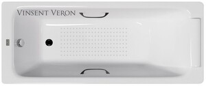 Чугунная ванна Vinsent Veron Italon 170x70x45 с черными матовыми ручками и а/п