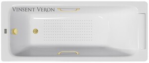 Чугунная ванна Vinsent Veron Italon 170x70x45 с ручками матовое золото и а/п