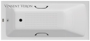 Чугунная ванна Vinsent Veron Kingston 180x80x50 с черными матовыми ручками и а/п