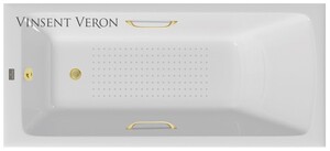 Чугунная ванна Vinsent Veron Kingston 180x80x50 с ручками матовое золото и а/п