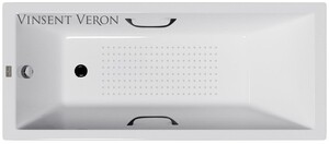 Чугунная ванна Vinsent Veron Square 140x70x45 с черными матовыми ручками и а/п