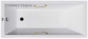 Чугунная ванна Vinsent Veron Square 140x70x45 с золотыми ручками и а/п