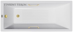 Чугунная ванна Vinsent Veron Square 140x70x45 с ручками матовое золото и а/п