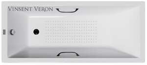 Чугунная ванна Vinsent Veron Square 170x75x45 с черными матовыми ручками и а/п