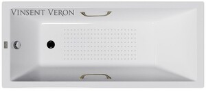 Чугунная ванна Vinsent Veron Square 170x75x45 с бронзовыми ручками и а/п