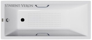 Чугунная ванна Vinsent Veron Square 170x75x45 с хромированными ручками и а/п