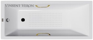 Чугунная ванна Vinsent Veron Square 170x75x45 с золотыми ручками и а/п