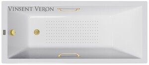 Чугунная ванна Vinsent Veron Square 170x75x45 с ручками матовое золото и а/п