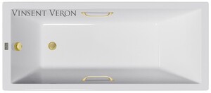 Чугунная ванна Vinsent Veron Square 170x75x45 с ручками матовое золото