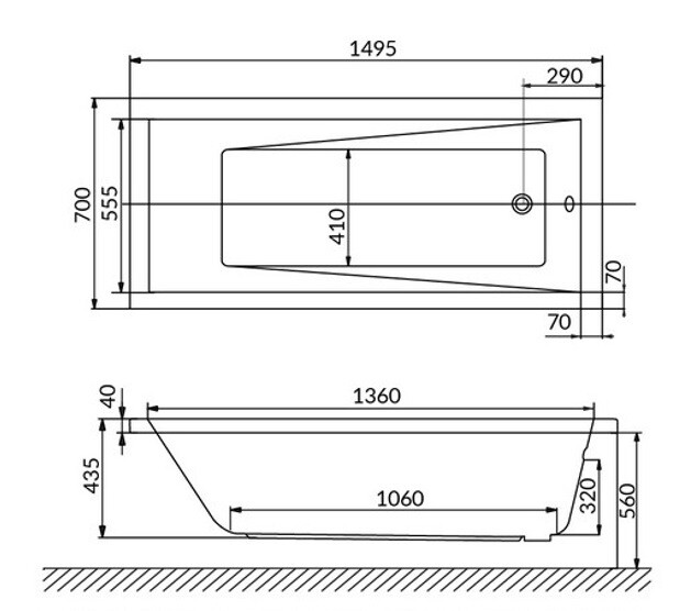 Акриловая ванна Whitecross Wave 150x70