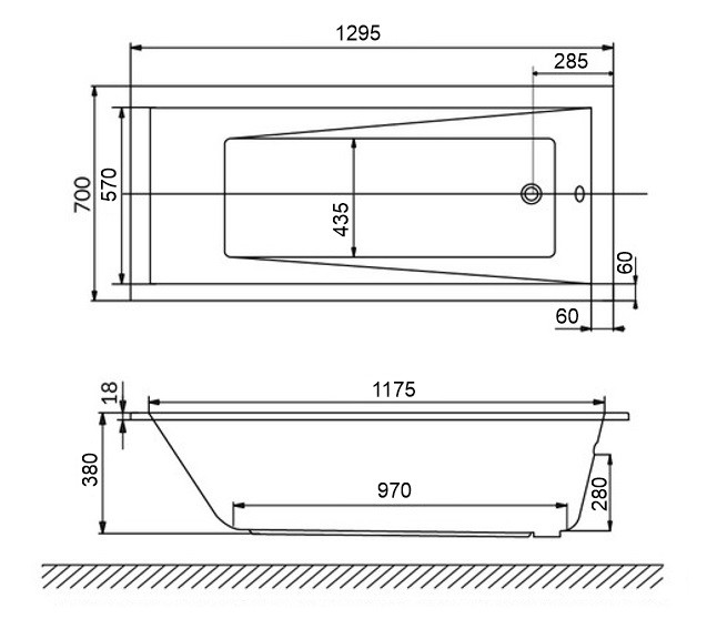 Акриловая ванна Whitecross Wave Slim 130x70