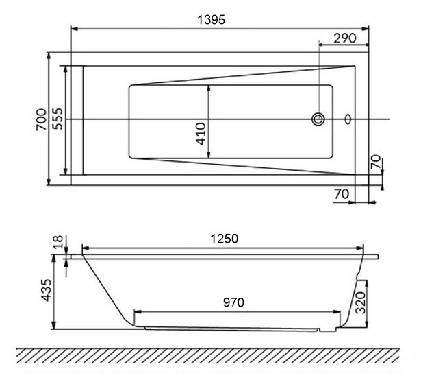 Акриловая ванна Whitecross Wave Slim 140x70