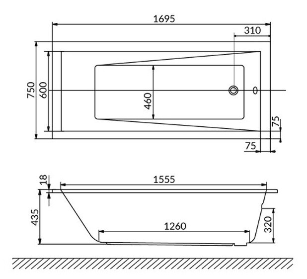 Акриловая ванна Whitecross Wave Slim 170x75