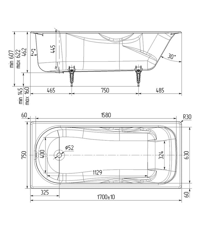 Чугунная ванна Wotte Comfort 170x75