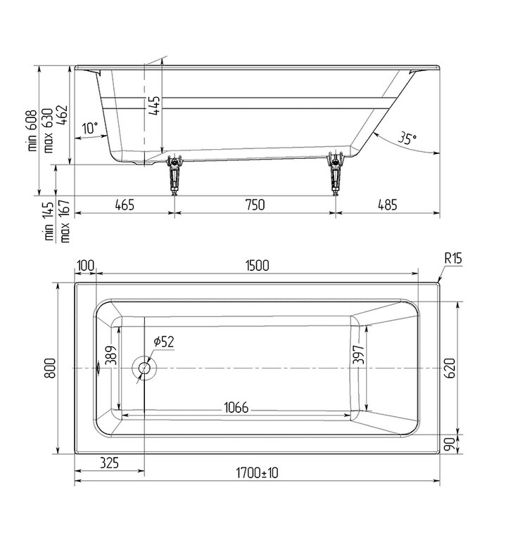 Чугунная ванна Wotte Line 170x80 БП-э00д1473