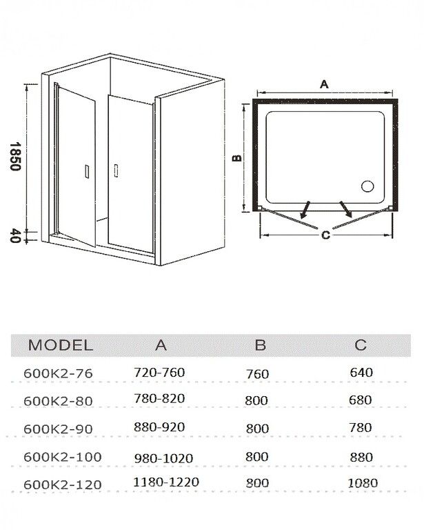 Душевая дверь WeltWasser WW600 600K2-100 100x185