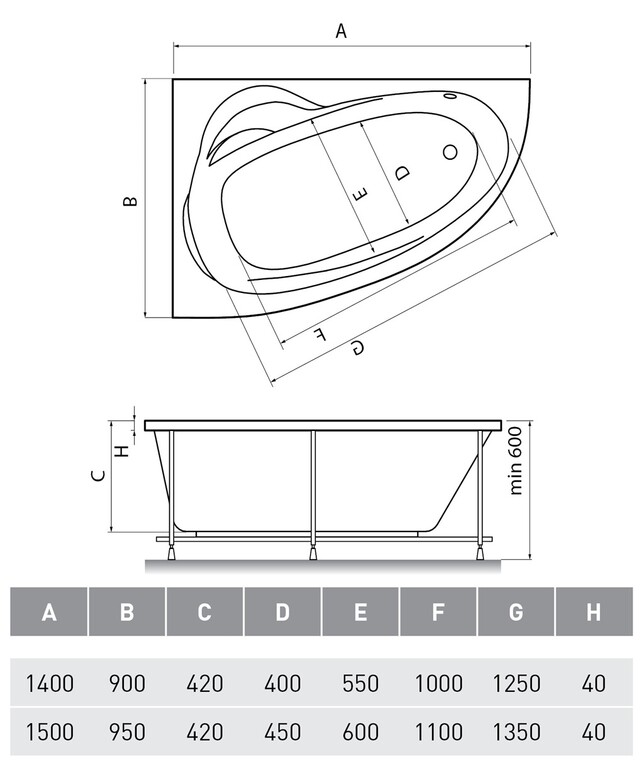 Акриловая ванна Relisan Zoya L 140x90